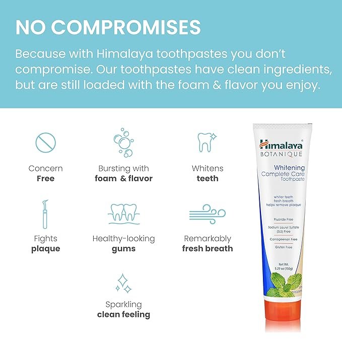 4 Himalaya Botanique Complete Care Whitening Toothpaste, Simply Peppermint, for a Clean Mouth, Whiter Teeth and Fresh Breath, 5.29 oz