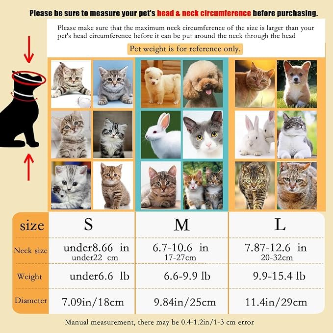 2 Cat Recovery Soft Collar.Waterproof Soft Recovery Cone Collar. Anti-bite and Anti-Lick Wound Healing Safe Adjustable Elizabethan Collar.(S)