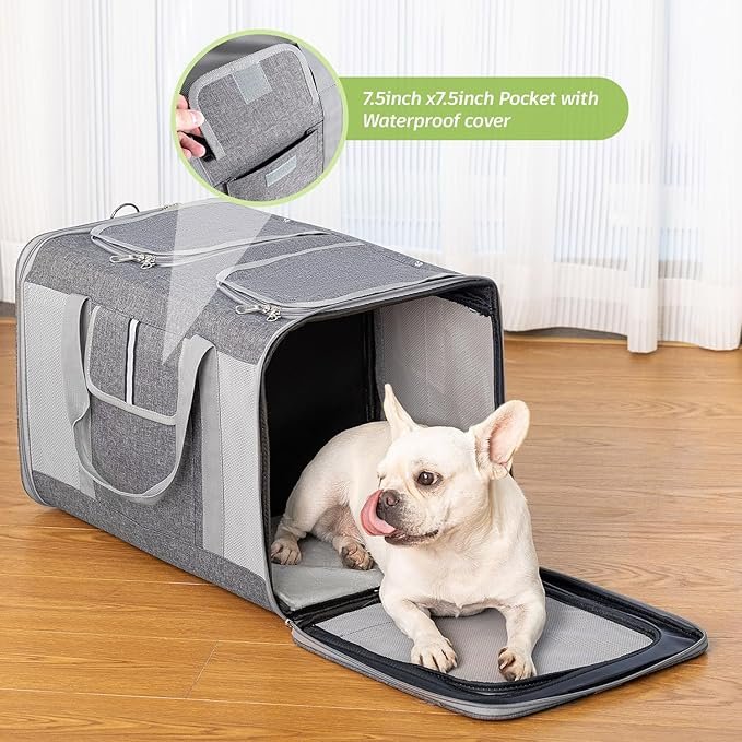 2 Sedioso Large Cat Carrier for 2 Cats, 21.7x 13.8x 13.8in Pet Carrier for Cat and Dog Up to 38lbs, All-Sided Mesh Cat Carrier with Great Ventilation, Portable Soft Sided Pet Carrier for Traveling(Grey)