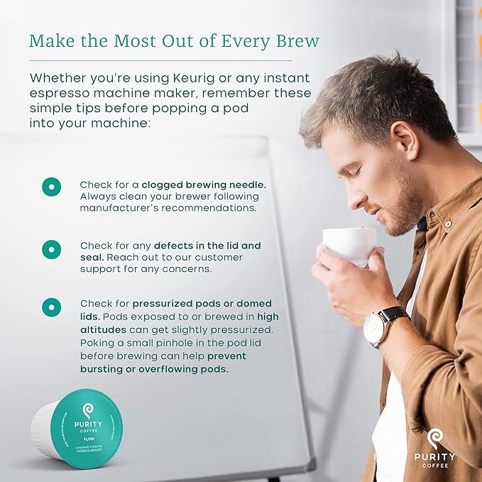 4 Purity Coffee FLOW Medium Roast Organic Coffee - USDA Certified Organic Specialty Grade Arabica Single-Serve Coffee Pods - Third Party Tested for Mold, Mycotoxins and Pesticides - 12 ct Box