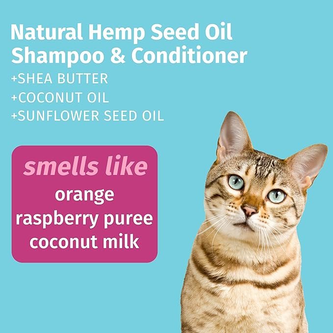 1 Hempz Petz, Cat Shampoo & Conditioner, Creamy Orange & Red Raspberry 2 in 1 Shampoo & Conditioner 17 oz.