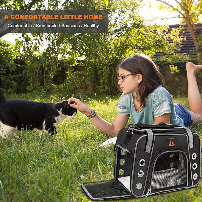 3 Lifeand Cat Carrier for Large and Medium Cats Under 18lb, Collapsible Soft Sided Pet Carrier, Dog Carrier, Airline Approved for Cats, Small Dogs, Kitten, Pet Privacy Protection Travel Carrier