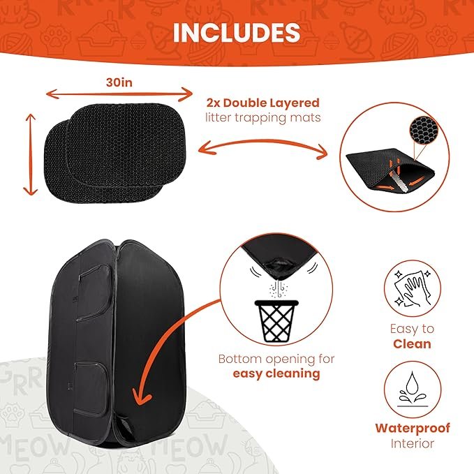 2 Cat Litter Box Enclosure, Discreet and Hidden Litter Box, Kitty Litter Trap Design with Easy-Clean Feature, Scoop and Deodorizer Storage Pockets, Lightweight and Waterproof