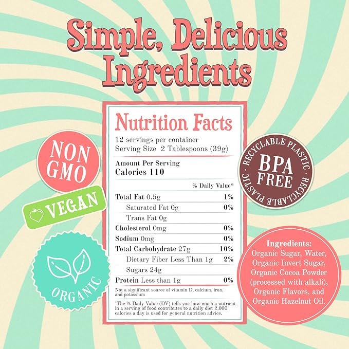 2 Organic Hazelnut Chocolate Syrup – 15.5oz (439g), Pancake and Waffle Topping, Dessert and Beverage Enhancer, Vegan Coffee Flavor, No Artificial Additives – Safe Packaging
