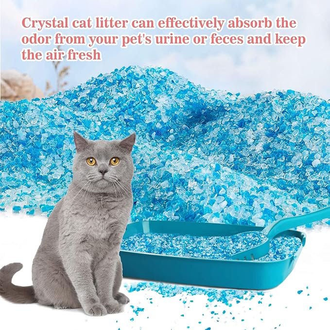 4 Sukh 2.8 lbs Crystal Cat Litter - Cat Litter Crystals Blue White Clear Dust-Free Low Tracking Odor Control Litter Crystals Silica Gel Color Particles Water Absorption Pet Supplies Cats Litter