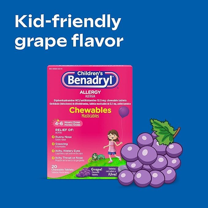 1 Grape-flavored Children's Allergy Relief Chewables - Diphenhydramine HCl Antihistamine Chewable Tablets