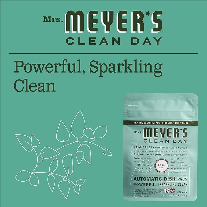 4 Mrs. Meyer’s Clean Day Automatic Dish Pacs, Dishwasher Pods, Basil Scent, 20 Pods (Pack of 3)