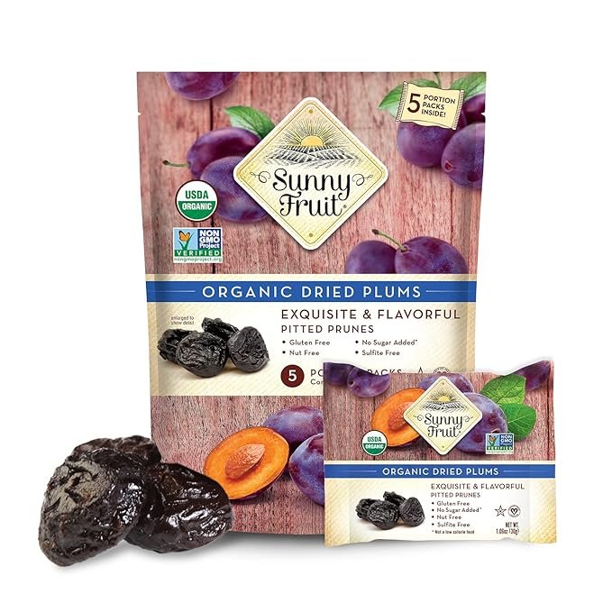 1 Sunny Fruit Soft Organic Prunes - 6 Bags (30 Individual Portion Packs) | Healthy, Convenient Dried Plums Snack Packs | ORGANIC, NON-GMO, VEGAN, HALAL, KOSHER, NO PRESERVATIVES, NO SUGAR ADDED