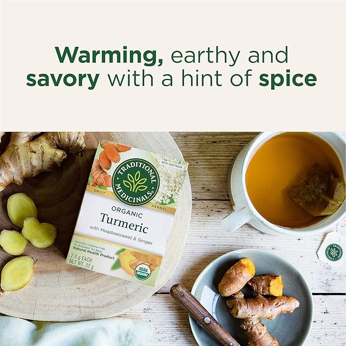 1 Traditional Medicinals Organic Turmeric with Meadowsweet Herbal Tea, 16 Count Teabags (Pack of 1)