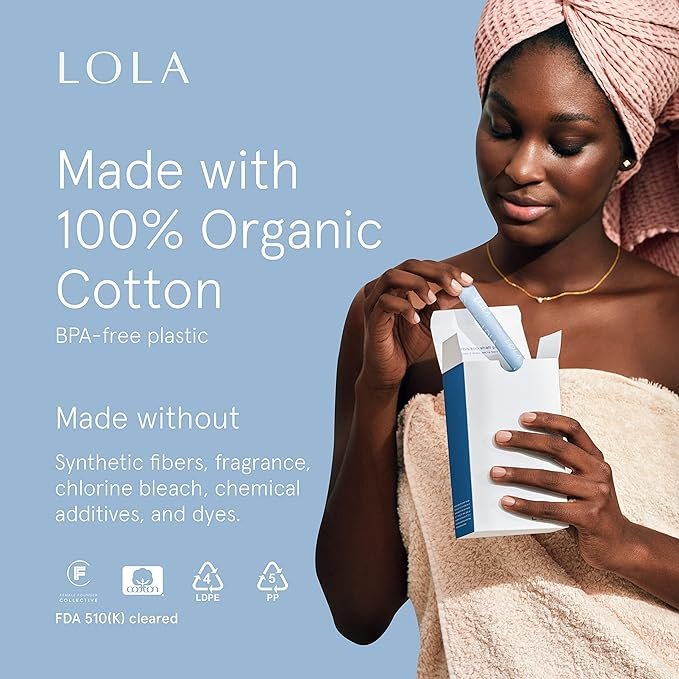 5 LOLA Organic Cotton Tampons Multipack, 64 Count - 32 Regular and 32 Super Non-Toxic Tampons, Period Feminine Hygiene Products, HSA FSA Approved Products Feminine Care