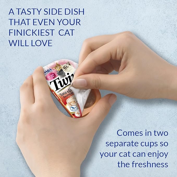 2 INABA Twins for Cats, Shredded Chicken & Broth Gelée Side Dish/Topper Cups with Green Tea Extract, 1.23 Ounces per Serving, 12 Servings, Tuna & Chicken with Salmon Recipe