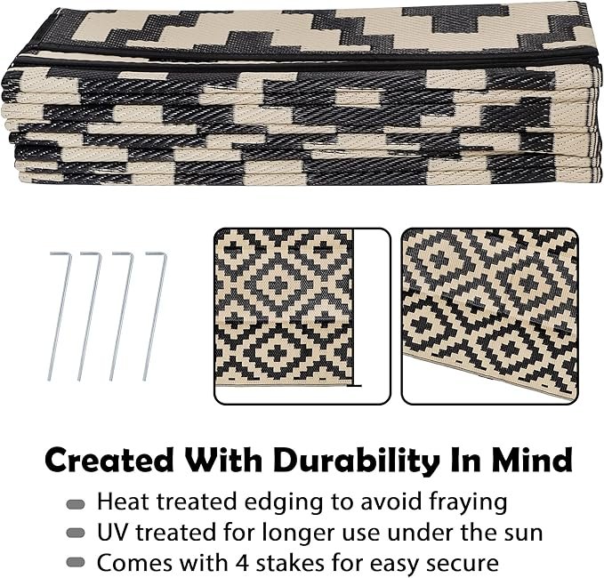3 SAND MINE Reversible Mats, Black & Beige, 9' x 18'