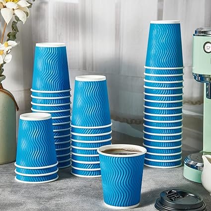 4 DAILYPACK 8 OZ Coffee Cups with Lids and Straws, 100 Count Insulated Ripple Wall Paper Hot Coffee Cups, To Go cups with Lids and Straws for Hot/Cold Drink