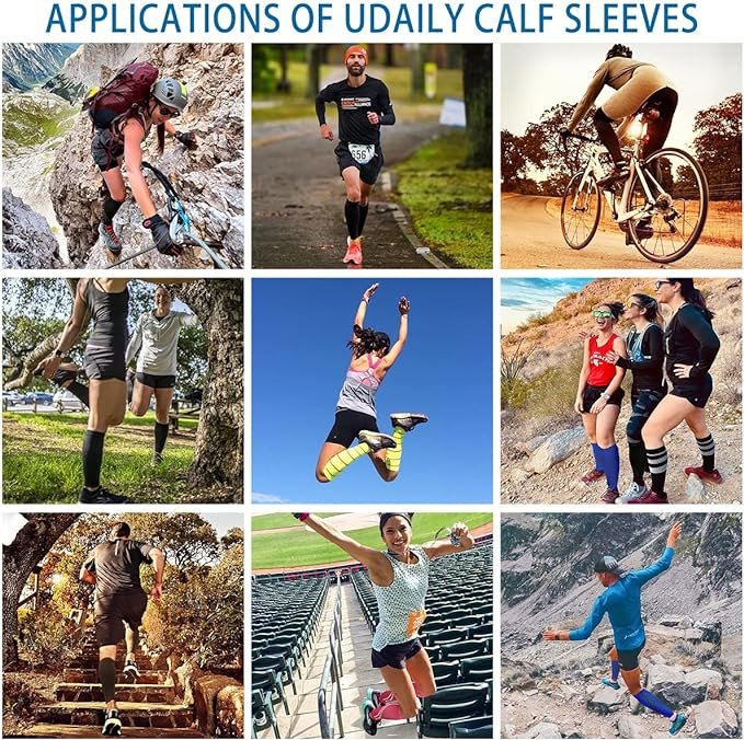 4 Udaily Calf Compression Sleeves for Men & Women (20-30mmhg) - Calf Support Leg Compression Socks for Shin Splint & Calf Pain Relief