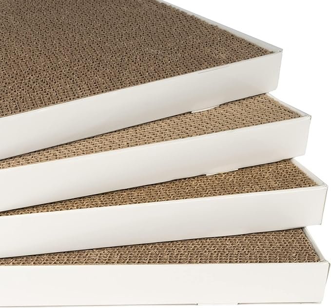 2 Amazon Basics Corrugate Cat Scratchers, 4 Pack, White