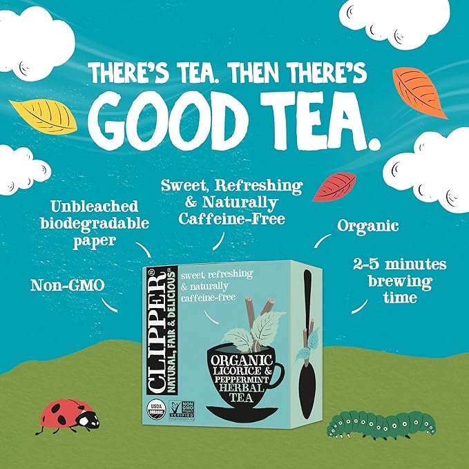1 Clipper Tea Peppermint & Licorice Teabags – Caffeine Free, USDA Organic, Great Hot or Iced – Sweet, Refreshing, Natural, Fair & Delicious Sweet – 50 Tea Bags