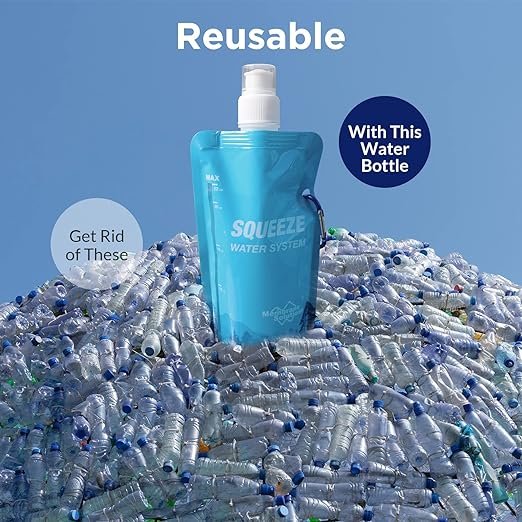 5 MS 23oz Foldable Water Bottle for Filter Straw, Reusable Pouch with Carabiner and Measurement, Portable Water Container for Outdoor Activities - 4 Pack