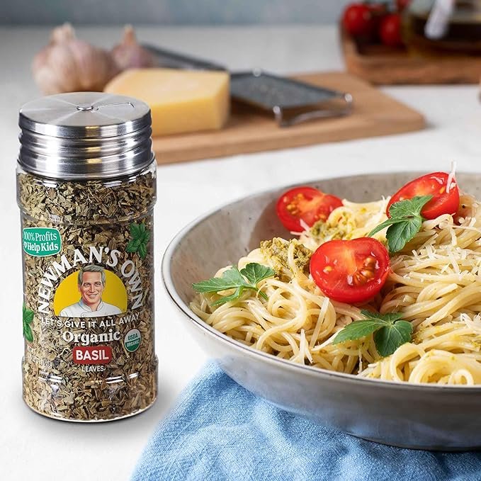 2 Newman's Own Organic Basil Leaves; Great on Pasta, Salads, Sauces, USDA Certified Organic; Non-GMO; Kosher, 0.76Oz. Bottle