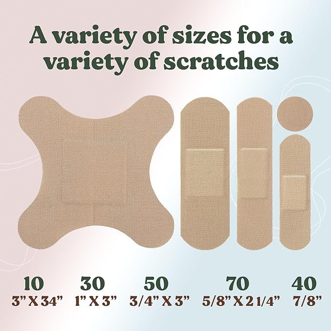 3 FEBU Eco-Friendly Organic Bamboo Fabric Bandages | PFAS Free Bandages for Scrapes & Cuts | Flexible Fabric Bandages | Latex Free Bandages | Compostable | 200 Count Bulk Variety Pack