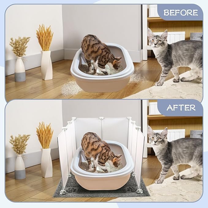 3 Cat Litter Box Enclosure Splash Guard Extra Large 29.8L × 20.3W x 16.5H inch with Cat Litter Mat Easy Clean,NOT Included in Stainless Steel Litter Box and Metal Litter Scoop
