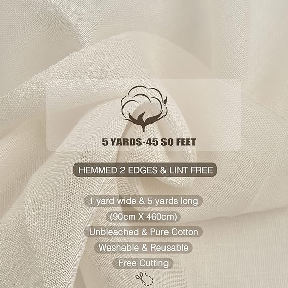 2 Olicity Ultra Fine Cheese Cloth, Grade 100, 45 Sq Feet, Reusable Butter Muslin Cloth - 5 Yards
