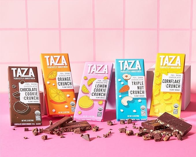 4 Taza Chocolate Organic Smooth & Crunchy Bars 70% Stone Ground, Chocolate Cookie Crunch 2.5 Ounces (10 Count), Vegan