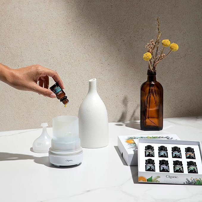 2 Cliganic Ceramic Aromatherapy Diffuser for Essential Oils (White) - 7 Color Lights, Cool Mist, Auto Shut Off for Home & Office