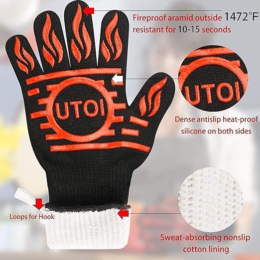4 GrillPro Heat Resistant Gloves, High-Temperature Protective Gloves for Cooking and Outdoor Grilling, Certified for Safety, 1 Pair 13 inch Long with Extended Forearm Coverage