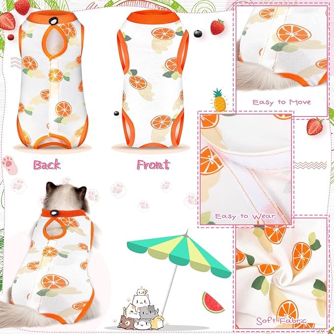 1 3 Pieces Cat Recovery Suit Kitten Recovery Suit E-Collar Alternative for Cats and Dogs Abdominal Skin Anti Licking Pajama Suit (Fruit Pattern, Large)