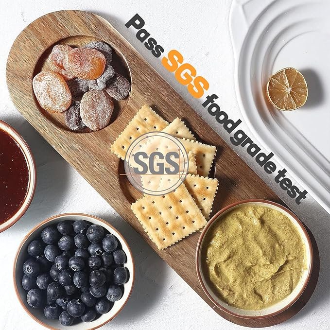 2 Artena 6oz Turquoise Solid Ceramic Chips and Dip Serving Platter with Acacia Wooden Tray, 4.5inch Glazing Small Serving Bowls/Dipping Dishes for Condiments,Side Dishes, Dipping, Pre, Dessert, Salsa