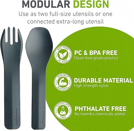 2 humangear GoBites Duo | Compact Eating Tool | Gray, Multipurpose Spork