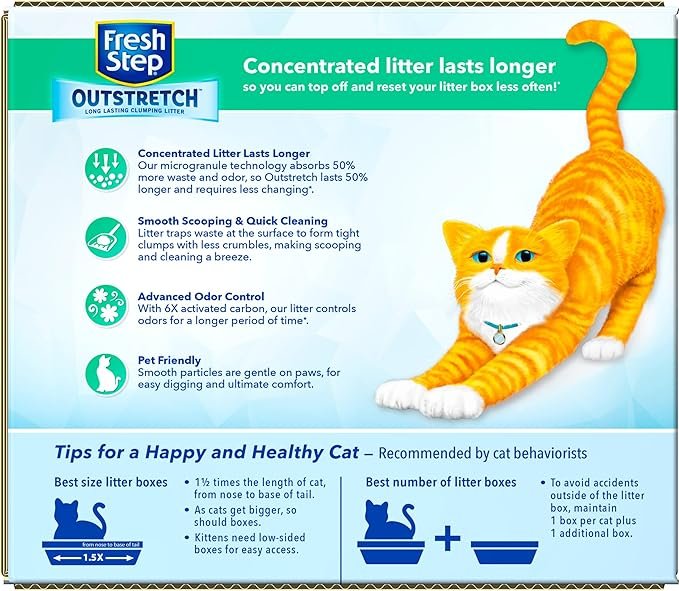 4 Fresh Step Clumping Cat Litter, Outstretch Advanced, Unscented Long Lasting Odor Control Kitty Litter with Activated Charcoal, 32 lb