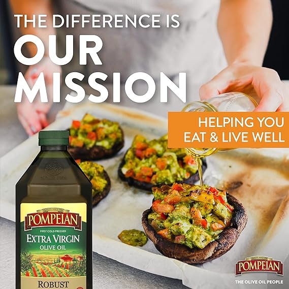 4 Pompeian Robust Extra Virgin Olive Oil, First Cold Pressed, Full-Bodied Flavor, Perfect for Salad Dressings & Marinades, 68 FL. OZ.