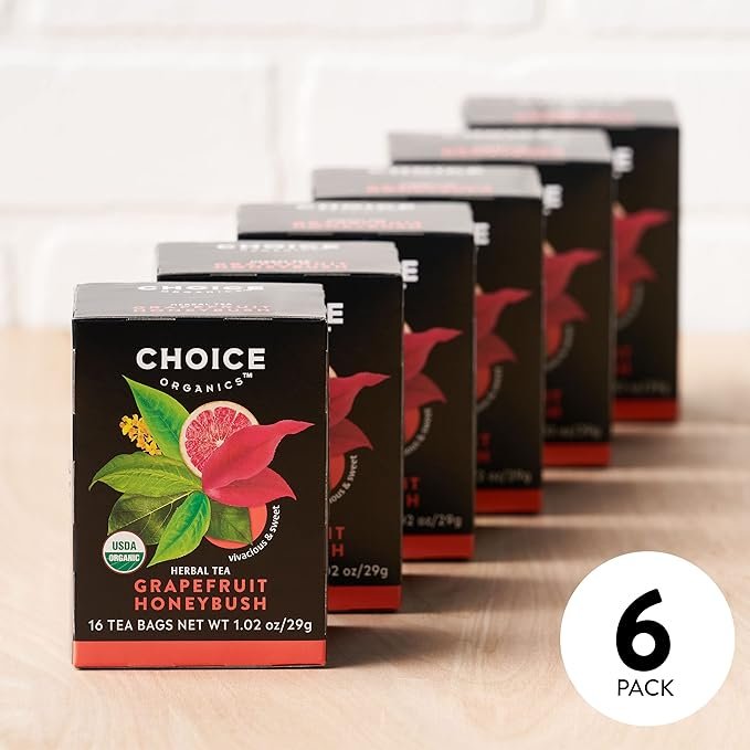 5 Choice Organic Grapefruit Honeybush Herbal Tea, Caffeine Free, 16 Bags (Pack Of 6)