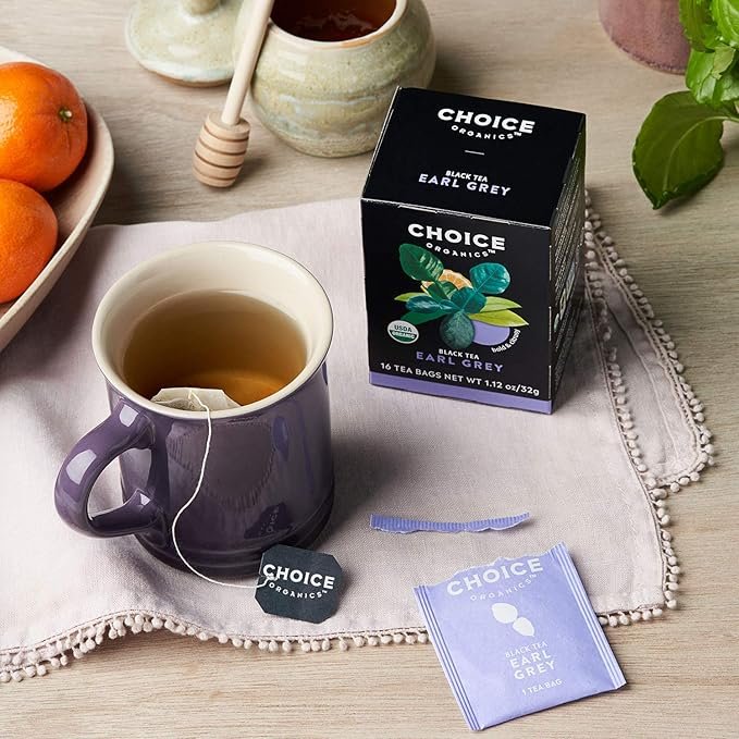2 Choice Organics - Organic Black Tea Variety Pack Sampler (3 Pack) - Includes English Breakfast, Earl Grey, and Cocoa Mint Puerh Teas - Fair Trade - Compostable - 48 Organic Black Tea Bags