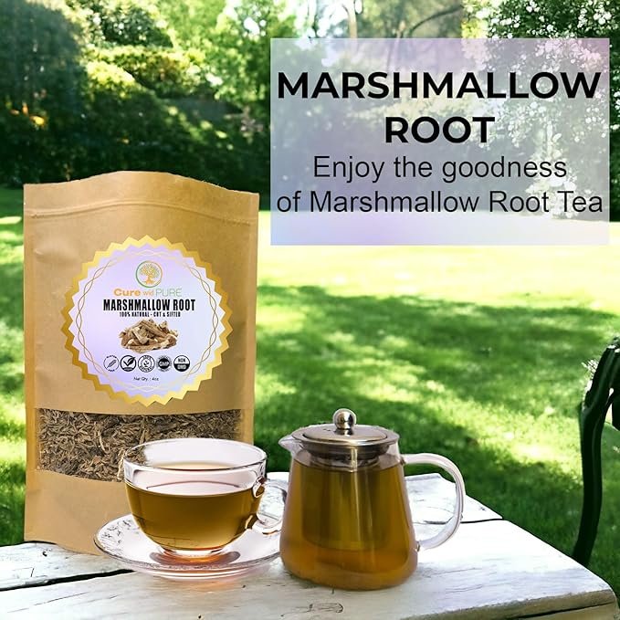 3 Cure wid Pure Organic Marshmallow Root Herb 4 Oz – Cut & Sifted Marshmallow Root Tea in Eco-Friendly Resealable Bag Versatile Choice for Herbal Tea, Marshmallow Root Powder, Tinctures & More