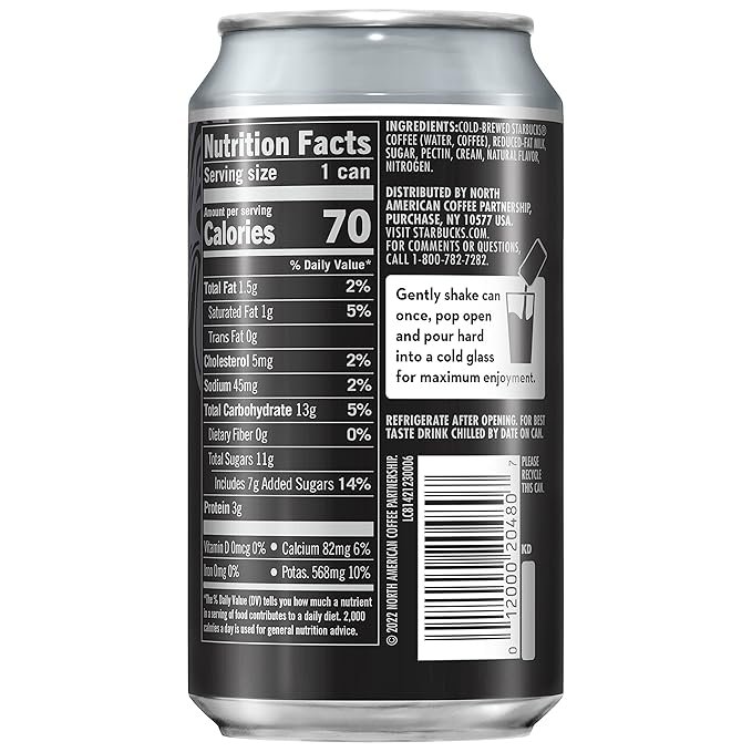 2 Starbucks - RTD Coffee Nitro Cold Brew, Splash of Sweet Cream, 9.6oz 8pk, Brown