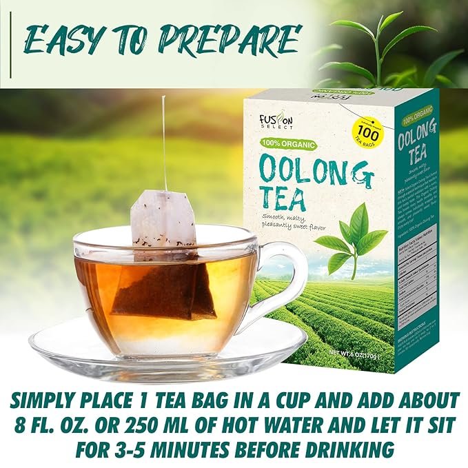3 Fusion Select Organic Oolong Tea Bags - Smooth, Mildly Sweet Flavor – Healthy, Relaxing, Fresh Herbal Drink - Instant, Just Steep In Hot Water - 100 Packets of Individual Tea Bags Per Box