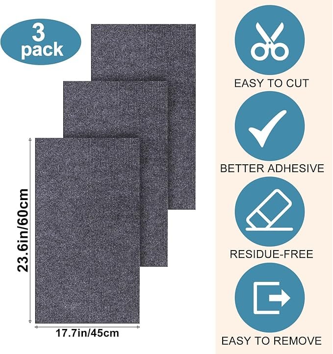 3 DIY Climbing Cat Scratcher Mat,3 Pack Trimmable Self Adhesive Cat Scratching Pads,23.6"X11.7"Cat Scratching Protector Board for Couch Furniture Wall Corner Cat Tree Post Carpet Shelf Shelves