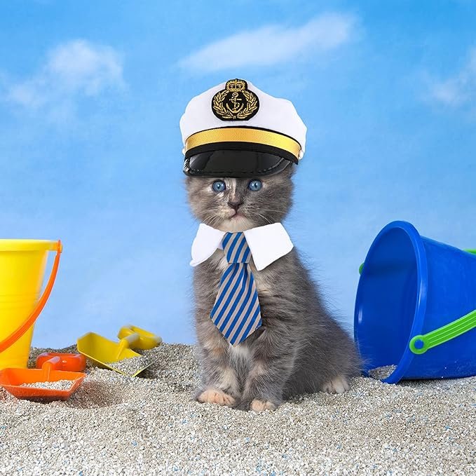 4 5 Pieces Halloween Cat Sailor Costume Set Dog Captain Hat Sailor Hat Cat Captain Navy Sailor Suit Small Pet Sunglasses Cravat Neck Tie for Cat Puppy Photo Props Costume Party Accessories