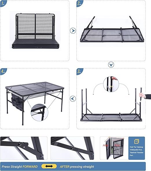 3 Nice C BBQ Table, Picnic Tables, Camping Table, Table Pliante Camping, Grill Table Height Adjustable Mesh Bag Lightweight, Carry Handle for Beach, Indoor (47.3” x 23.7“ x 14.7”/24.2“ Black)