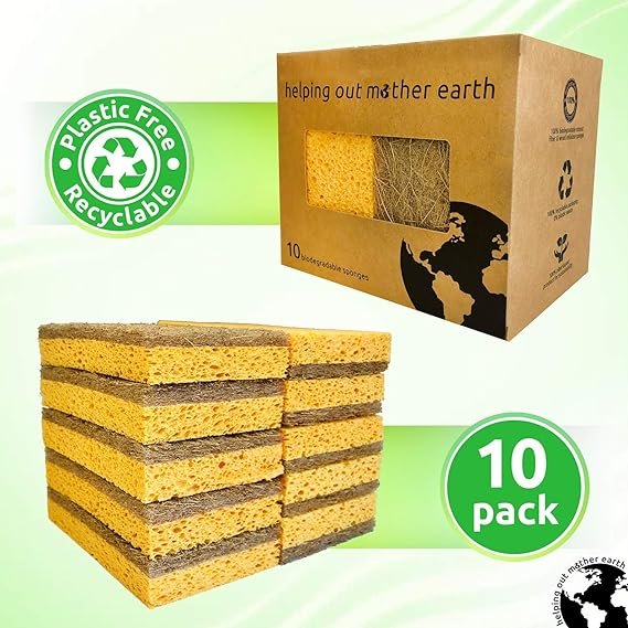 3 Eco-Sustainable 10 Pack of Natural Sponges - Biodegradable Plant-Based Dish Cleaning Sponges for Eco-Conscious Living