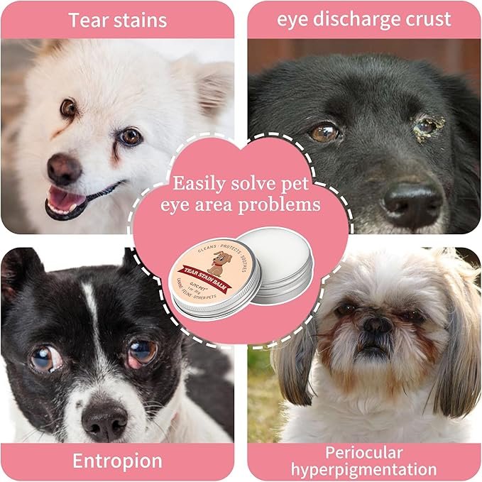 2 Pet Tear Stain Remover Balm - 1 oz (30g) Natural, Plant-Based Eye Care for Dogs and Cats - Gently Cleanses and Restores Sparkling Eyes