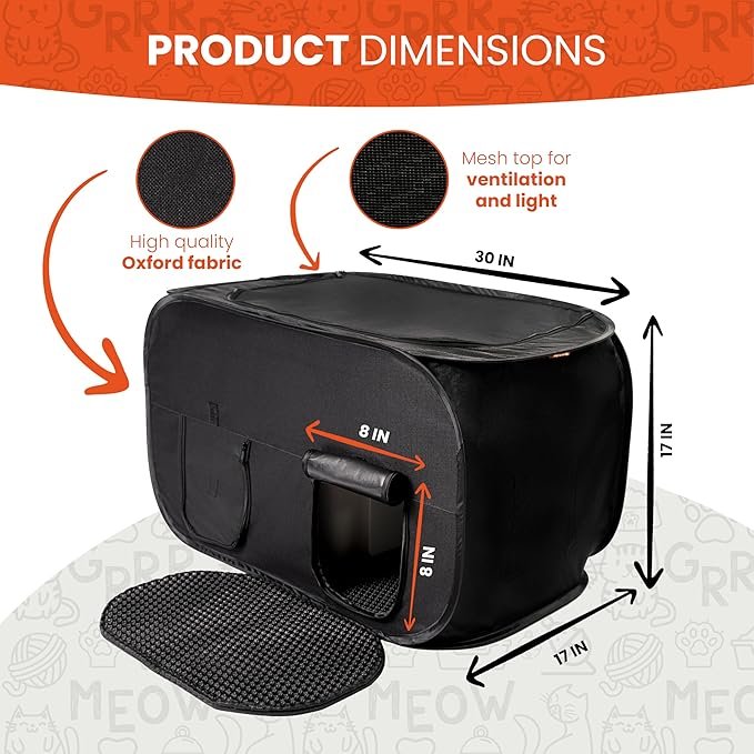 1 Cat Litter Box Enclosure, Discreet and Hidden Litter Box, Kitty Litter Trap Design with Easy-Clean Feature, Scoop and Deodorizer Storage Pockets, Lightweight and Waterproof