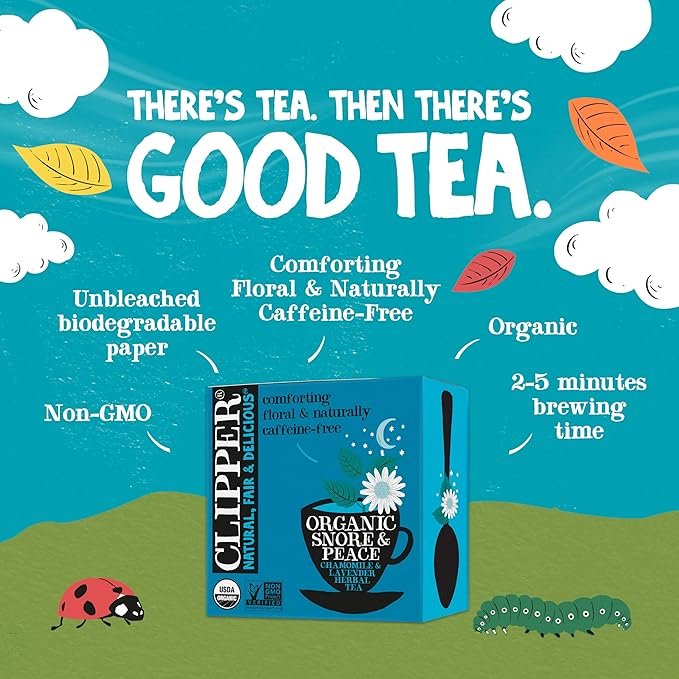 1 Clipper Tea Snore and Peace Chamomile & Lavender Herbal Tea – Caffeine Free, USDA Organic, Great Hot or Iced – Comfortingly Floral, Natural, Fair & Delicious – 200 Tea Bags