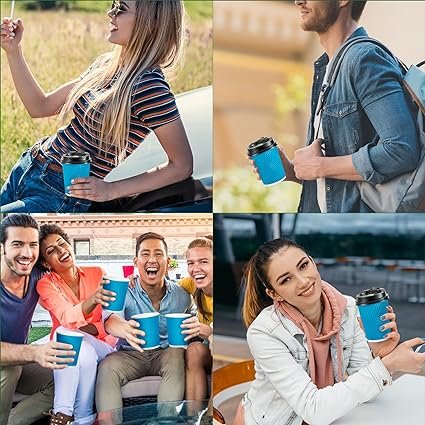 5 DAILYPACK 8 OZ Coffee Cups with Lids and Straws, 100 Count Insulated Ripple Wall Paper Hot Coffee Cups, To Go cups with Lids and Straws for Hot/Cold Drink