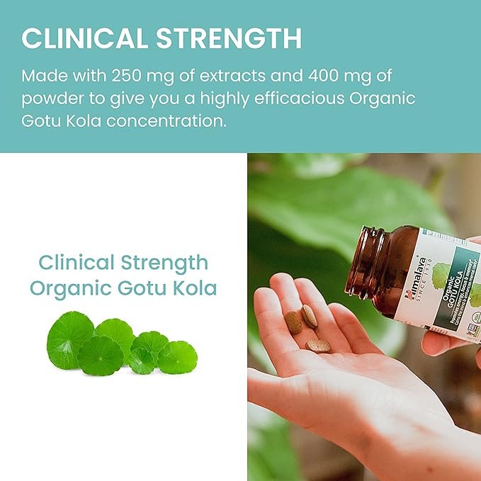 4 Himalaya Organic Gotu Kola, Herbal Supplement for Energy, Focus, Memory, Alertness, Concentration, Calms The Mind, Cognitive Support, Non-GMO, USDA Organic, 90 Plant-Based Caplets, 45 Day Supply