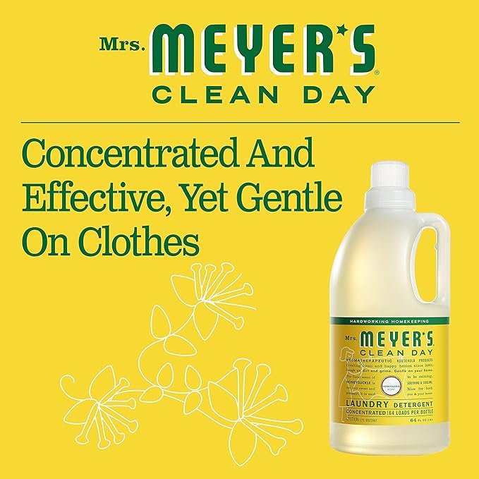 2 MRS. MEYER'S CLEAN DAY Liquid Laundry Detergent, Biodegradable Formula Infused with Essential Oils, Honeysuckle, 64 oz - Pack of 2 (128 Loads)