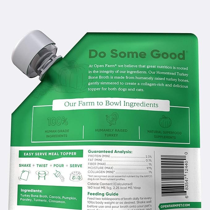 1 Open Farm Bone Broth, Food Topper for Both Dogs and Cats with Responsibly Sourced Meat and Superfoods Without Artificial Flavors or Preservatives, 12oz