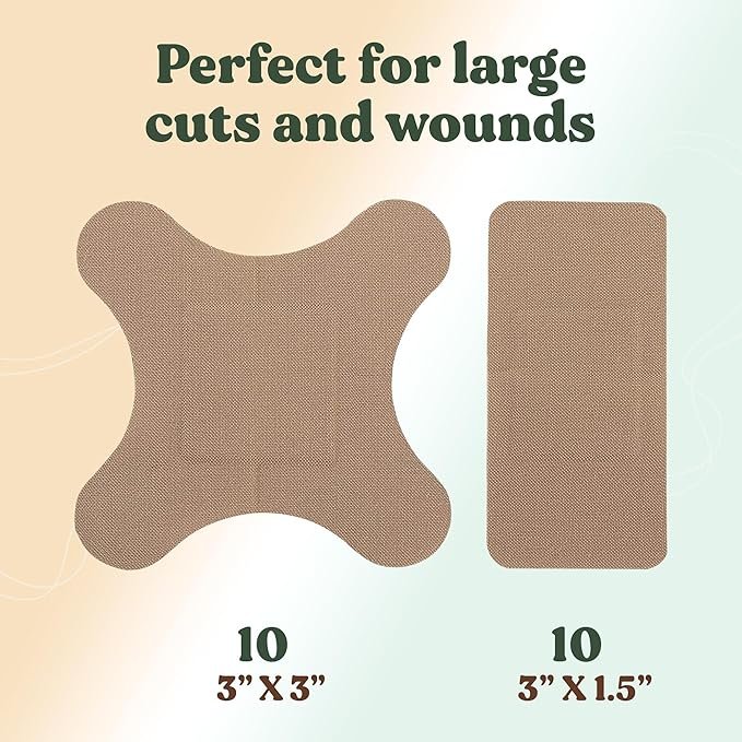 3 FEBU Eco-Friendly Large Organic Bamboo Bandages | PFAS Free Bandages for Scrapes & Cuts | Flexible Fabric Bandages | Latex Free Bandages | Fully Compostable | 20 Count Assorted Large Bandages